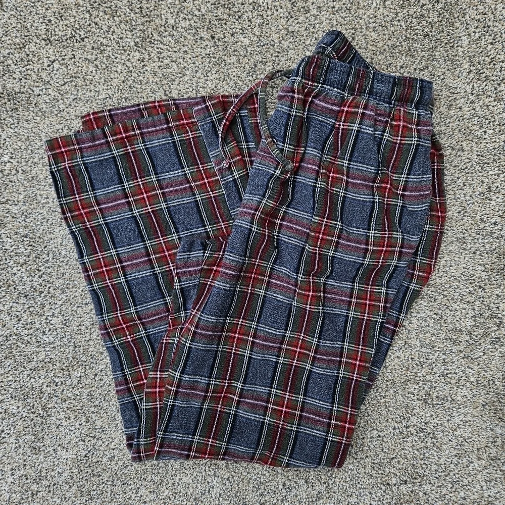 LL Bean Men's Scotch Plaid Flannel Sleep Pants Navy Stewart Gray Pajamas Size S